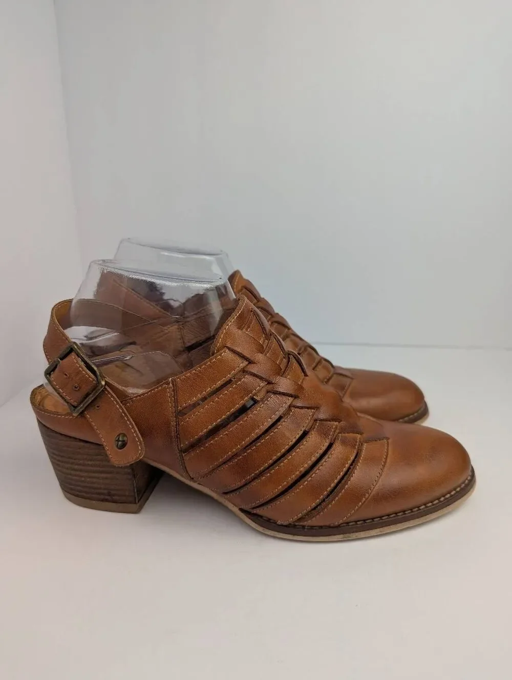 Pikolinos amber tan distressed leather closed toe sandals heels women 38 EU 8 US
